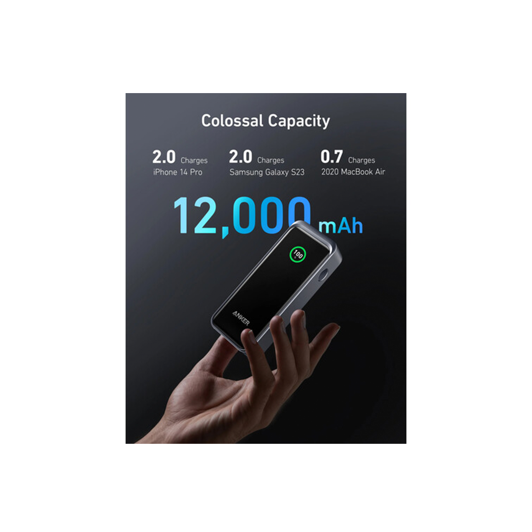 ANKER 2-Port 130W 12,000mAh Power Bank with LCD Screen - Black in Qatar ANKER 2-Port 130W 12,000mAh Power Bank with LCD Screen - Black in Qatar